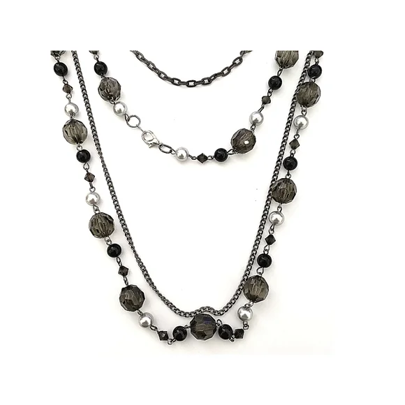 Fashion Jewelry Necklace Earrings Bracelet Set Arcrylic Gunmetal Black Silver - Picture 3 of 6